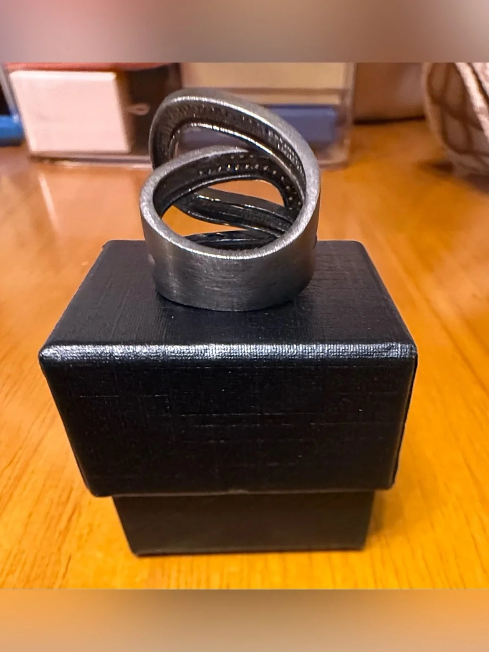 QVC Vicenza Italy Gunmetal Interlocking Crystal Ring, Sterling Silver, size 7